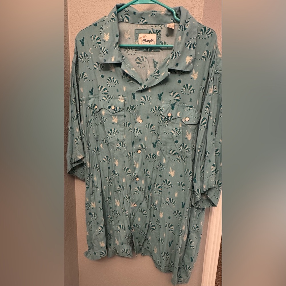 Wrangler Teal Cactus Pattern Men's Shirt